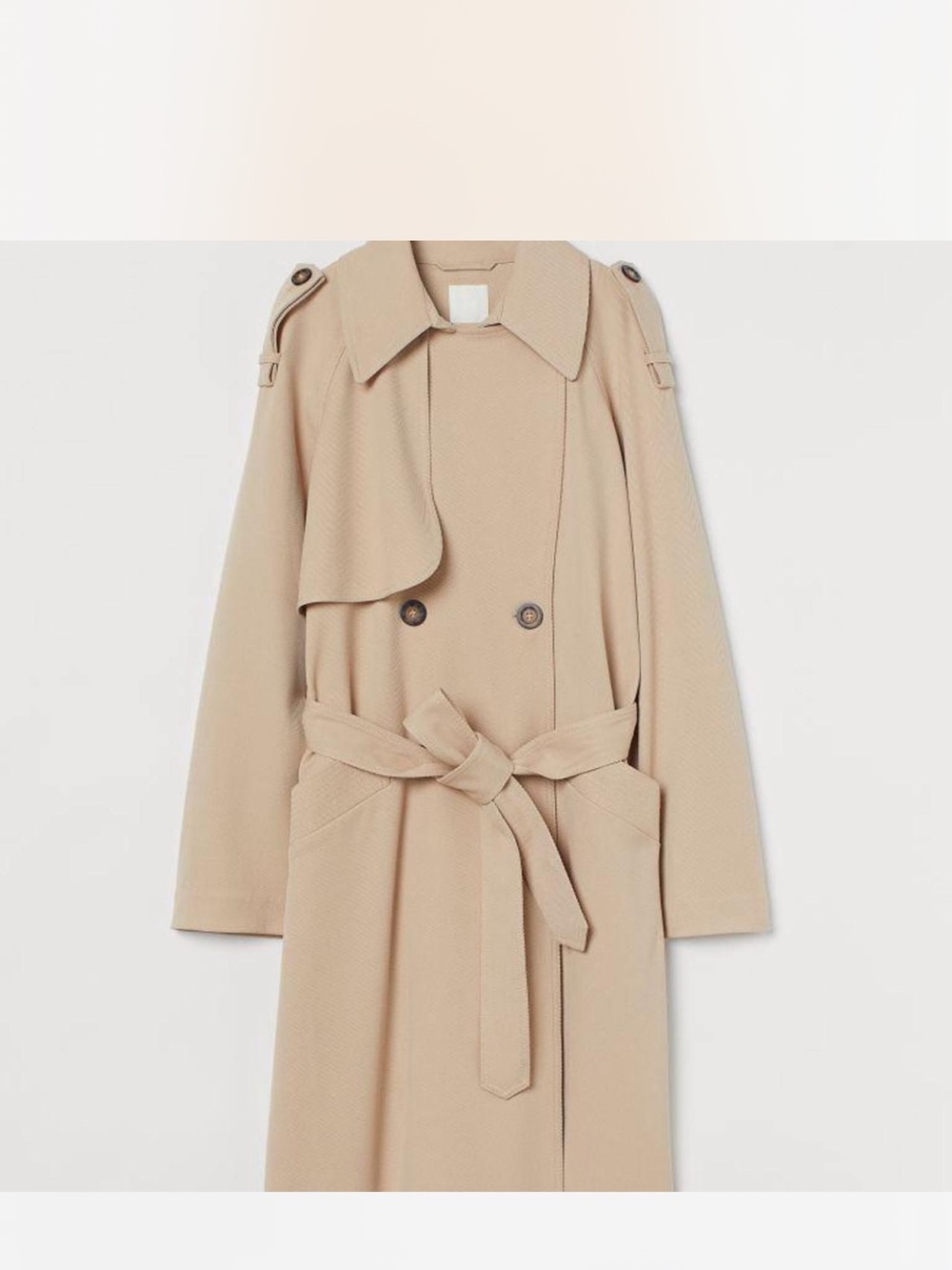 H&M Beige Double-Breasted Trench Coat with Waist Tie